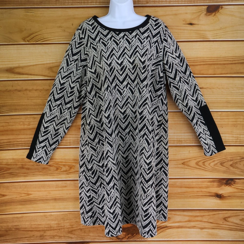 Cato Long Sleeve Dress Womens 18/20W Black Geometric Knee Length Business Career